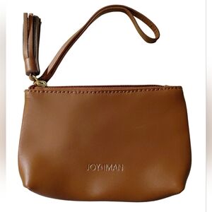 Joy & Iman 100% Leather Brown Wristlet Pouch Tassel Fringe